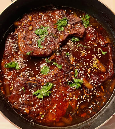 Korean sticky braised pork chops